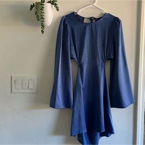 Forever 21 Silky Blue Bell Sleeve Open Back Dress